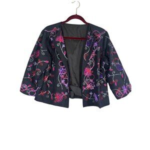Retro Floral Embroidery Jacket Black L Preppy Boho Western Classic Chic Work 80s